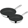 Image de WMF Lot de 2 poêles en céramique Devil (24/28 cm), pour rôtir et cuisiner, avec poignée en acier, Poêle + casserole, Argent