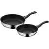 Image de WMF Lot de 2 poêles Devil (24/28 cm), pour rôtir et cuisiner, avec poignée isolante, Poêle + casserole, Argent, Noir