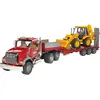 Image de Bruder Camion Mack Granite avec remorque surbaissée et pelleteuse