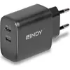 Image de Lindy 65W USB 2 x Type C GaN Charger mit EU-Stecker (73438) (65 W), Chargeur USB, Noir