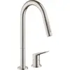 Image de hansgrohe, Robinetterie de cuisine, Mitigeur d'évier 2 trous AXOR CITTE DN 15 avec douchette extractible Stain steel optic