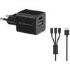 Image de Conceptronic Chargeur 2Port 33W,1xUSB-C,3-in-1 USB-A PD sw (33 W, 2 ports), Chargeur USB, Noir