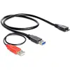 Image de Delock Câble USB 3.0 Y 1x USB 3.0 micro-B mâle+ USB 2.0-A mâle 20cm (0.60 m, USB 3.2 Gen 1, 4.50 W), Câble USB