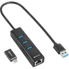 Image de Sharkoon HUB 3X USB 3.2 +RJ45 ALU BLACK (USB-C, 3 ports), Station d'accueil + hub USB, Noir