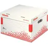 Image de Leitz, Archivage + classement, Esselte boîte d'archives à couvercle rabattable SPEEDBOX, taille : M, blanc/rouge, en carton 100%