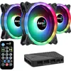 Image de AeroCool DUO12PRO Kit 3x Ventilateur 12cm ARGB LED Dual Ring Antivibration 6 Pins Noir (120 mm, 3x), Ventilateur PC, Noir