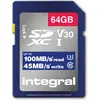 Image de Integral INSDX64G-100V30 64GB SD CARD SDXC UHS-1 U3 CL10 V30 JUSQU'A 100MBS READ 45MBS WRITE UHS-I (64 Go, SD, SDXC, U3, UHS-I), Carte mémoire, Noir