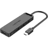Image de Vention Hub USB-C vers USB3.0 x 4 avec alimentation électrique Juodas 0.15m (USB-C, 5 ports), Station d'accueil + hub USB, Noir