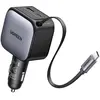 Image de Ugreen 2-Port Fast Charger 90W- Retractable Cable, Adaptateur pour véhicule, Gris