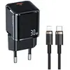 Image de Usams  ad. siec. 1xUSB-C T45 30W PD3.0 +QC3.0 Fast Charging +câble U63 USB-C/Lightning czarny/black (30 W, 1 portion), Chargeur USB, Noir