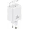 Image de Usams  ad. siec. 1xUSB-C ze zwijanym kablem USB-C Retractable PD+QC 30W Gan Fast Charging bia y/whit (30 W), Chargeur USB, Blanc