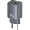 Image de Usams CC305 T66 45W GaN Fast Charger With Dual C Port (EU) Tarnish (45 W, 2 ports), Chargeur USB, Gris
