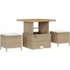 Image de vidaXL, Table de jardin + table de balcon, Salon de jardin 3 pièces avec coussins Beige Poly rotin Acacia (100 x 100 x 79 cm)