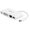 Image de StarTech.com Adaptateur multiport USB-C - Power Delivery (USB PD) - USB C vers USB 3.0 / DVI / GbE - Hub USB Type-C - Adaptateur vidéo externe - USB-C - DVI, RJ-45 - blanc