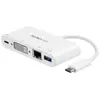 Image de StarTech StarTech.com Adaptateur multiport USB-C - Power Delivery (USB PD) - USB C vers USB 3.0 / DVI / GbE - Hub USB Type-C - Adaptateur vidéo externe - USB-C - DVI, RJ-45 - blanc