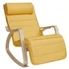 Image de Songmics Fauteuil à bascule, avec accoudoirs en bois, Repose-pieds Réglable en 5 Positions, Jaune Canard et Couleur Boisée