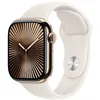 Image de Apple Watch Series 10 GPS + Cellular 42 mm Boîtier en Titane Or avec Bracelet Sport Lumière Stellaire S/M