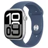 Image de Apple Watch Series 10 (GPS) - 46 mm - aluminium argenté - montre intelligente avec bande sport - fluoroélastomère - denim - taille du bracelet : M/L - 64 Go - Wi-Fi 4, UWB, Bluetooth - 36.4 g