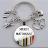 Image de Porte-clÃ©s Merci MaÃ®tresse Cabochon en verre + pochette organza cadeau rapide Fr