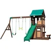 Image de Aire De Jeux Avec Balancoires Toboggan Et Banc  Bois De Cèdres, Résistant Aux Intempéries  Cabane En Bois, Maisonnette En Bois Extérieur  Couleu Vert, Marron - Backyard Discovery Lakewood