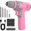 Image de WORKPRO Kit de Perceuses Visseuse Sans Fil 8V Rose WORKPRO, Visseuse Devisseuse Sans Fil 2000mAh, Couple 12Nm, Mandrin de Percage 10mm, LED Lumiere, Kit d'Accessoires Complet, pour Reparation Maison DIY