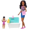 Image de Mattel Barbie Babysitter Heure Du Bain Skipper Brune - Fxh06 - Coffret Poupée Mannequin - 3 Ans Et +