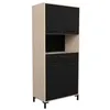 Image de Buffet de cuisine FACTORY - Décor chêne et noir - 2 portes + 1 tiroir - Modulable - L 80 x P 43,3 x H 185 cm