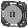 Image de Prise double chargeur USB Type A composable Dooxie Legrand - Aluminium