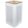 Image de Gelco Gelco Design - Panier Ã  linge avec couvercle en bois  - Blanc / Naturel  - Blanc