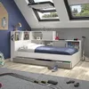 Image de Maisonetstyles Lit Enfant 90x200 Cm Avec Rangement Et Tiroir Décor Gris Et Blanc
