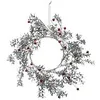 Image de Couronne de NoÃ«l Branches argentÃ©es et pailletÃ©es avec baies rouges D 40 cm
