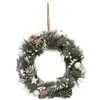Image de Féérie Lights & Christmas - Couronne de noël à suspendre en bois avec boules et pommes de pin - Diamètre 32 cm - Vert, Blanc et Marron - Cocon