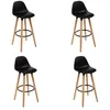 Image de Tabouret de bar confortable Assise Noire et Pieds en Bois H 92 cm