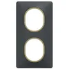 Image de Plaque de finition 2 postes Schneider Electric Ovalis S340724E coloris anthracite avec liserÃ© laiton l.87 x P.10 x H.158 mm