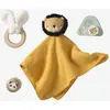 Image de Coffret cadeau 4 pièces : doudou personnalisable + anneau de dentition + hochet + boîte à musique en bois FSC® jaune TU