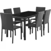 Image de Ensemble Repas De Jardin - Table En Verre TrempÃ© Et 8 Chaises En RÃ©sine TressÃ©e Noir - Table 160x80x73 Cm - Chaise : 44x54x88 Cm - A
