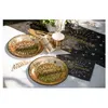 Image de 10 assiettes carton anniversaire holo ø22.5cm or - 000664700000003