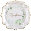 Image de 10 ASSIETTES CARTON BAPTÊME FEUILLAGE 21CM BLANC