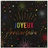 Image de 12 SERVIETTES PAPIER ANNIVERSAIRE MULTI 33CM NOIR