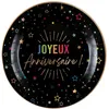 Image de 6 ASSIETTES CARTON ANNIVERSAIRE MULTI 22.5CM NOIR