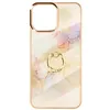 Image de Avizar Coque pour iPhone 12 Pro Bi-matière avec Bague de maintien à strass effet bijou Motif marbre Rose champagne