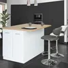 Image de IDMarket Ilot Central Ivo 120 Cm Blanc Avec Plan De Travail Façon Hêtre