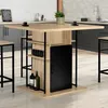 Image de IDMarket Ilot Central Ugo 110 Cm Bois Noir Et Imitation Hêtre Avec Rangements Design Industriel