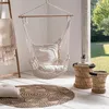 Image de Fauteuil Suspendu BohÃ¨me 2 Coussins Ãcru Design MacramÃ©