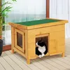 Image de IDMarket Maison Pour Chat Niche En Bois Avec Porte Basculante À Lamelles