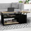 Image de IDMarket Table Basse 2 Plateaux Relevables Eyla Avec Coffre Bois Noir Et Façon Hêtre