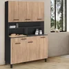 Image de IDMarket Buffet De Cuisine 120 Cm Cina 6 Portes + Tiroir Noir Et Façon Hêtre