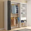 Image de Dressing extensible MARTY 120/170 x 50 x 180 cm blanc avec Ã©tagÃ¨res + double penderie + rideau gris
