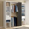 Image de Dressing extensible double MERYL 120/180 x 50 x 180 cm blanc avec Ã©tagÃ¨res + double penderie + rideau gris