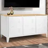 Image de IDMARKET Buffet bas 113 cm ESTER 3 portes mÃ©tal blanc plateau bois design industriel